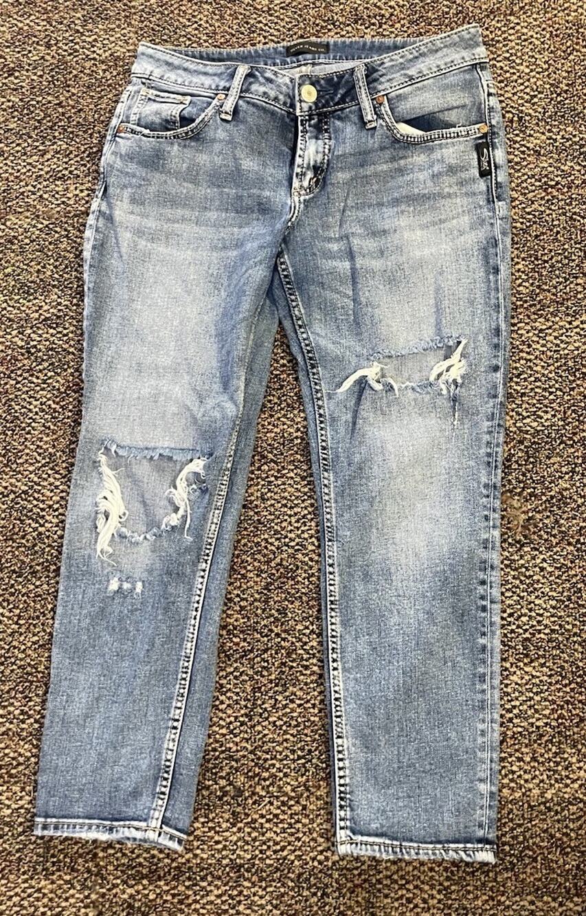 Silver Jeans Co. Boyfriend Jeans W27 L25 Distressed Light Wash Straight Leg